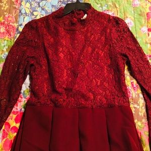 Burgundy ModCloth winter Christmas dress